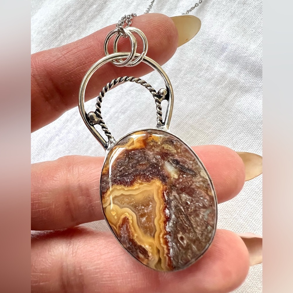 925 Crazy Lace Agate + Quartz Pendant Necklace